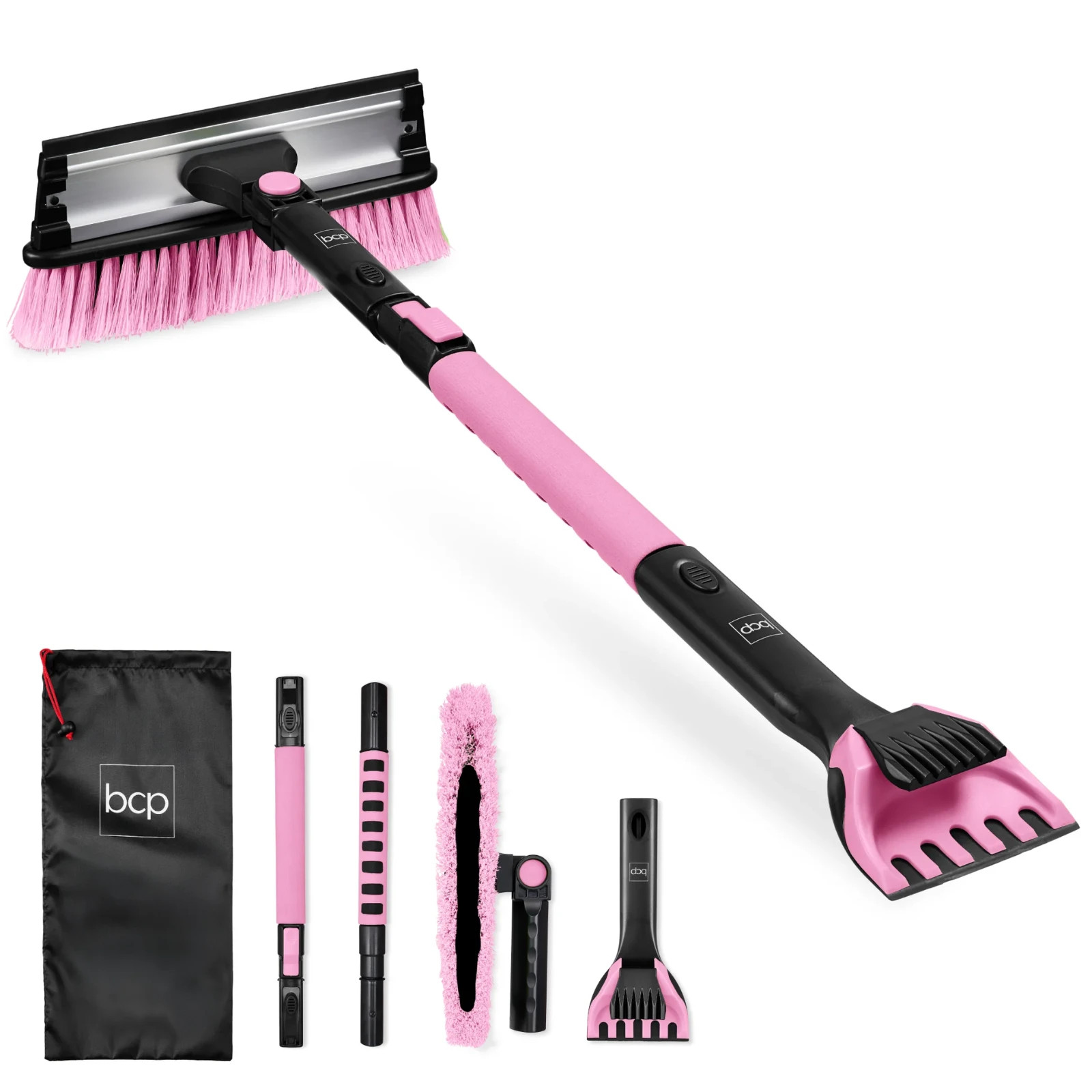 39 in. Pink Extendable Snow Brush with Squeegee and Ice Scraper.