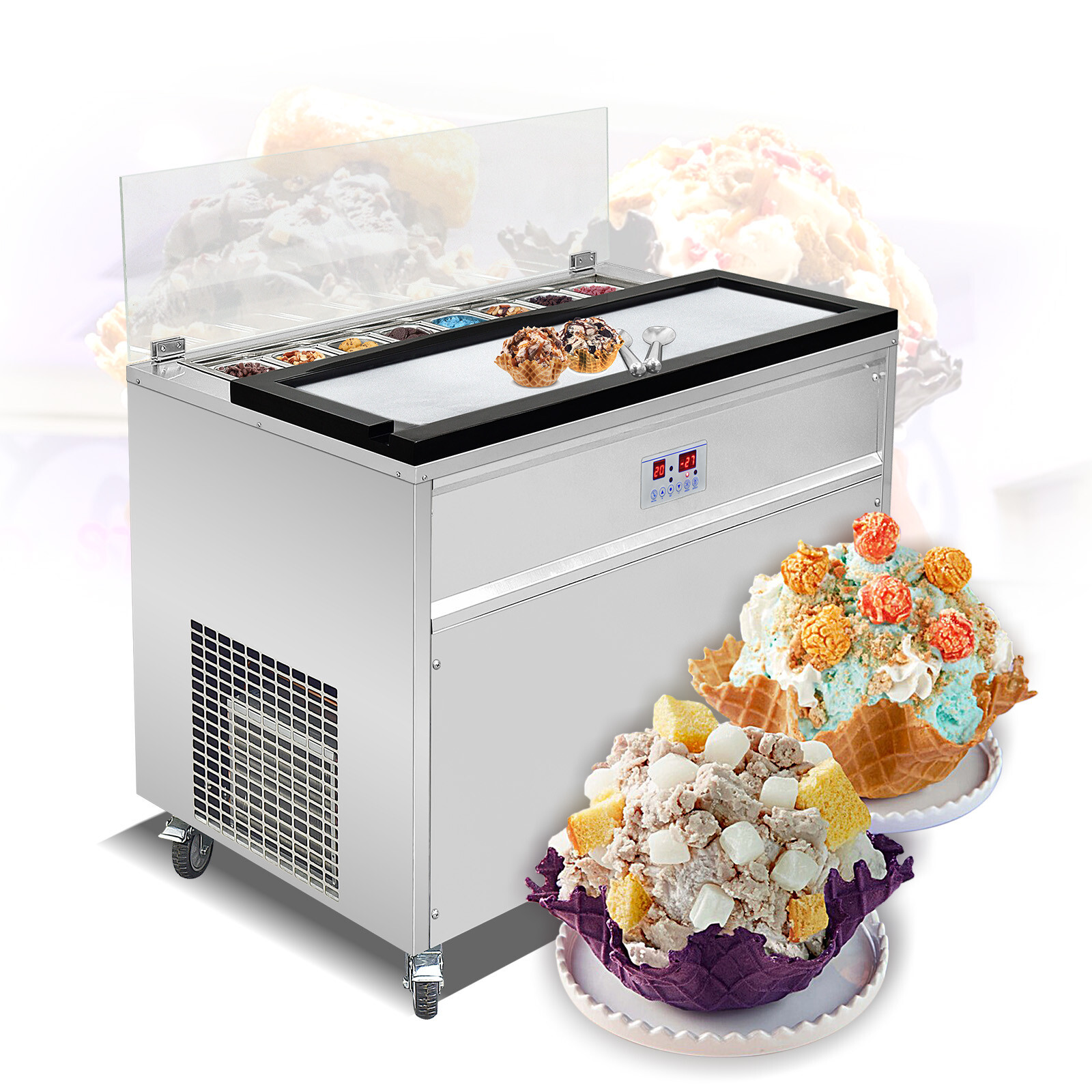 Kolice Commercial Marble Cold Plate Ice Cream Machine 8 Refrigerated Buckets