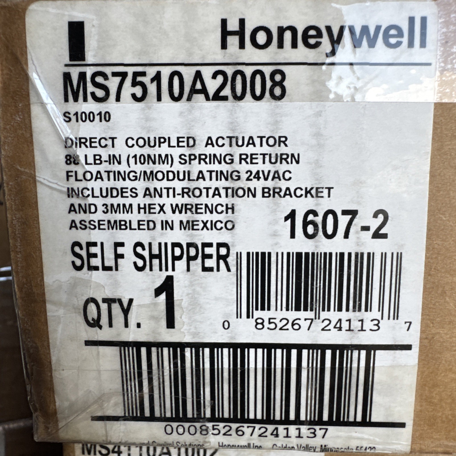 Honeywell Direct Coupled Actuator MS7510A 2008 88LB Floating Modulating