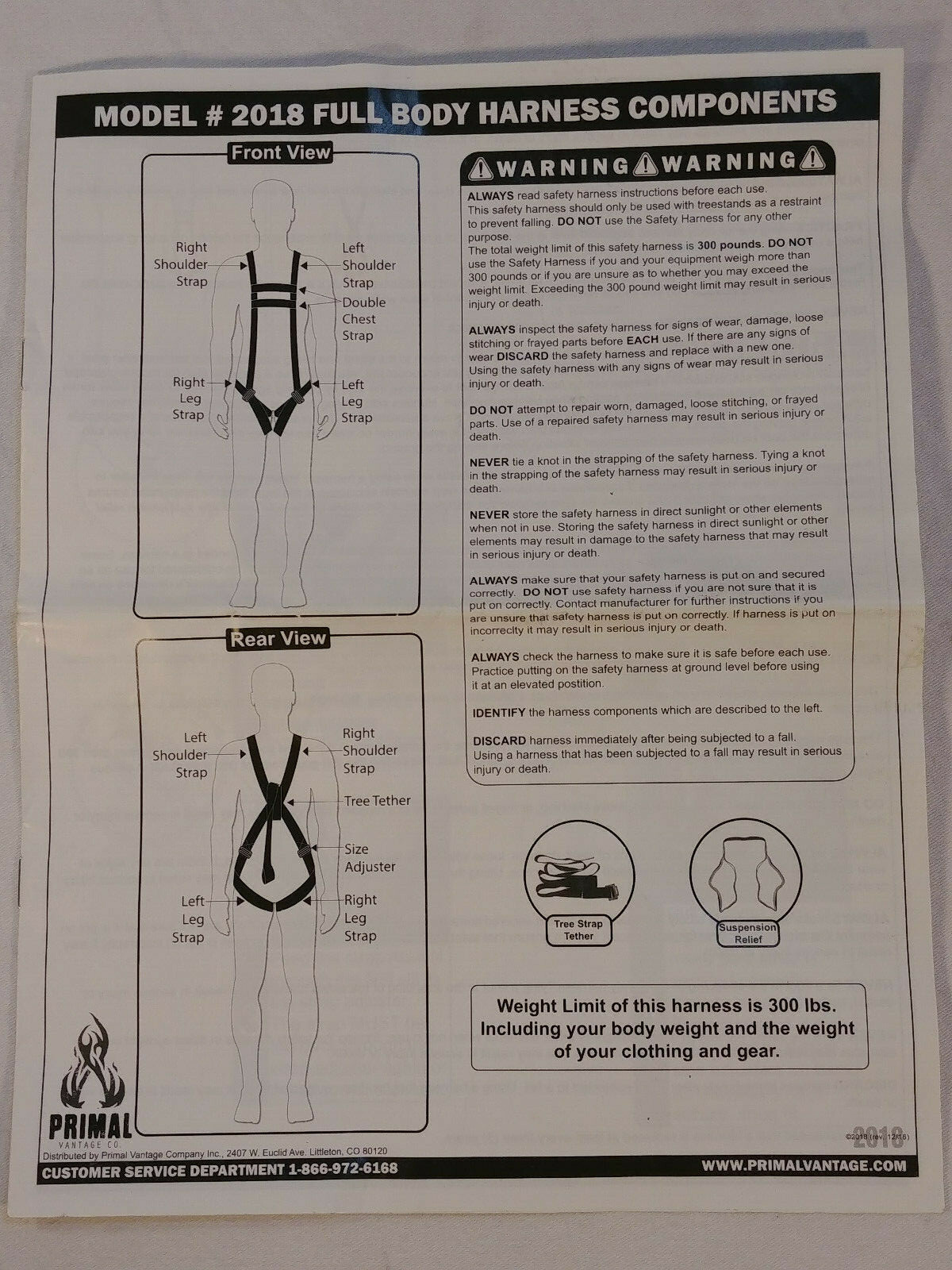 Full Body Harness Primal Vantage Model 2018 Tree Strap Tether Suspension Relief