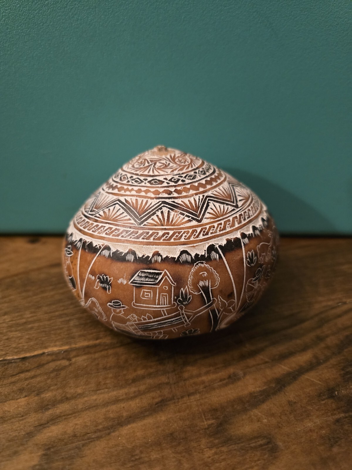 Vintage Hand Carved & Painted Gourd Peruvian