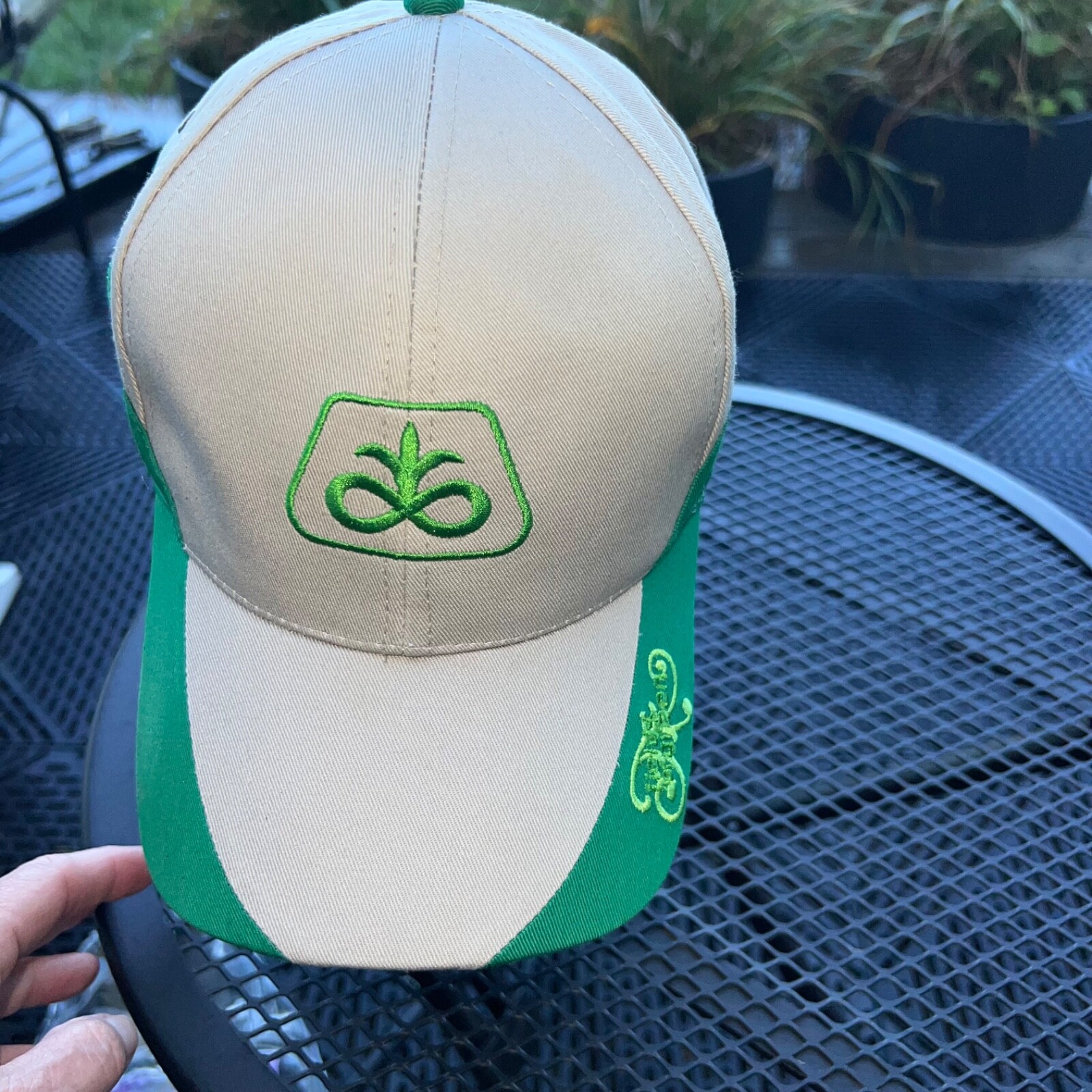 Pioneer Seed Corn Logo on Green Tan Hat CapLoop Strap Buckle EUC