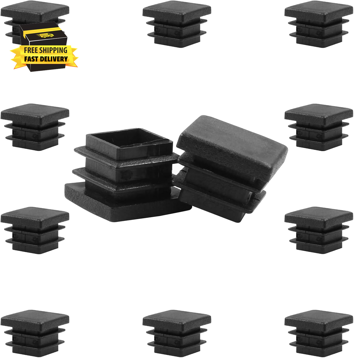 12 Pack 3/4 Inch (19Mm) Square Plastic Plug, Square End Caps, Square Plastic End