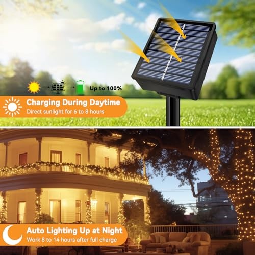 Solar String Lights Outdoor Waterproof Total 66ft 200LED 8 2 Pack Warm White