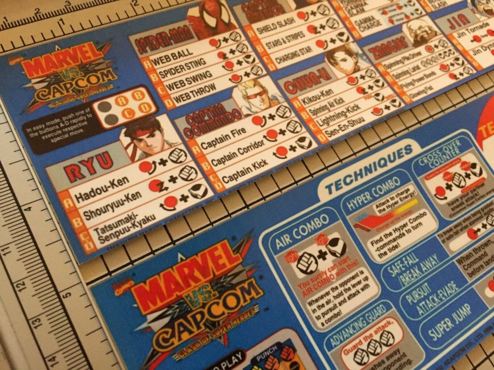 Marvel vs Capcom Arcade Marquee 26"x8" and Moves and Instruction Sticker Sheets