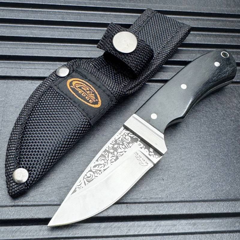 6" Black Bobcat Skinner Fixed Blade Outdoor Hunting Survival Knife w Sheath