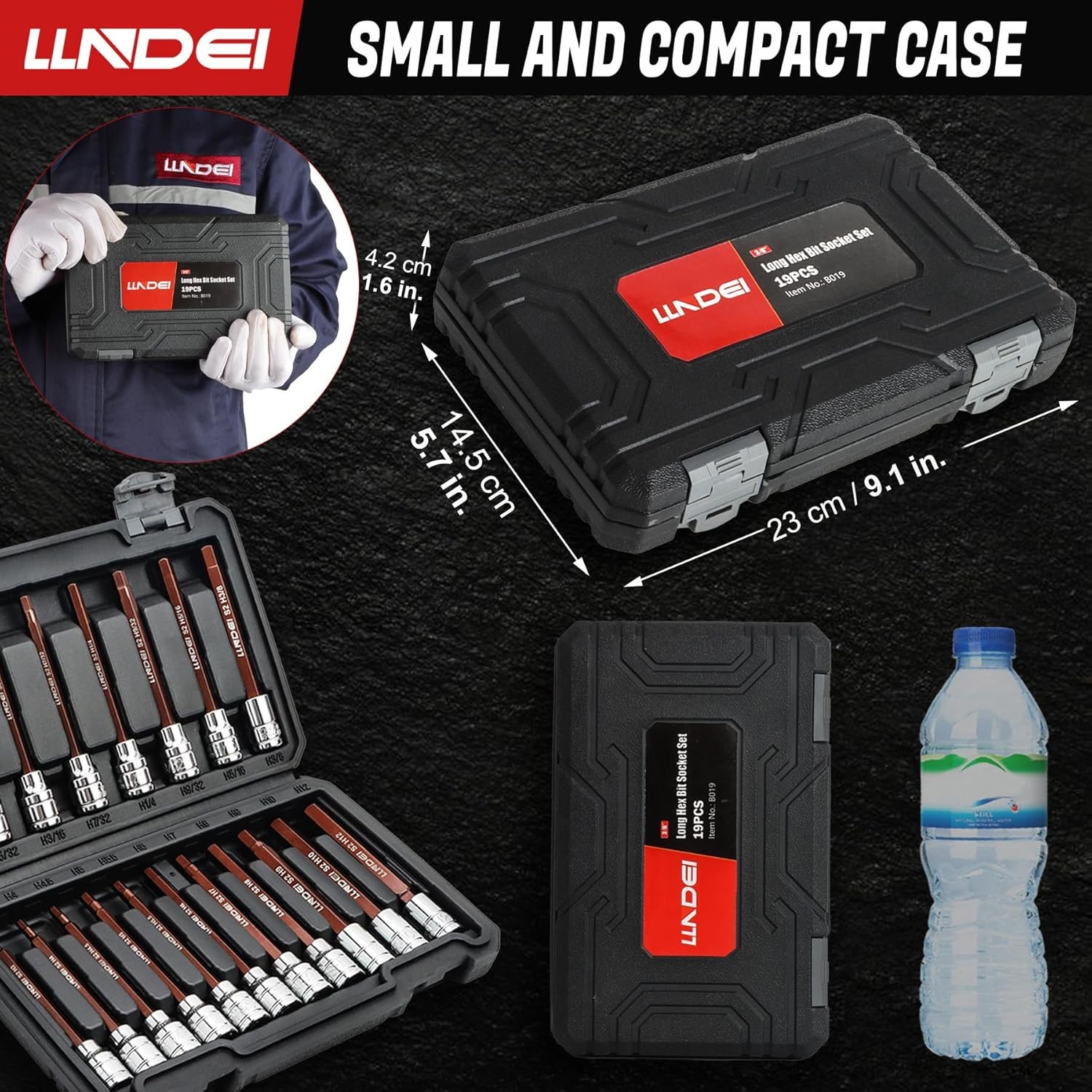 LLNDEI 3/8-Inch Drive Extra Long Allen Hex Bit Socket Set 19PCS- Standard...