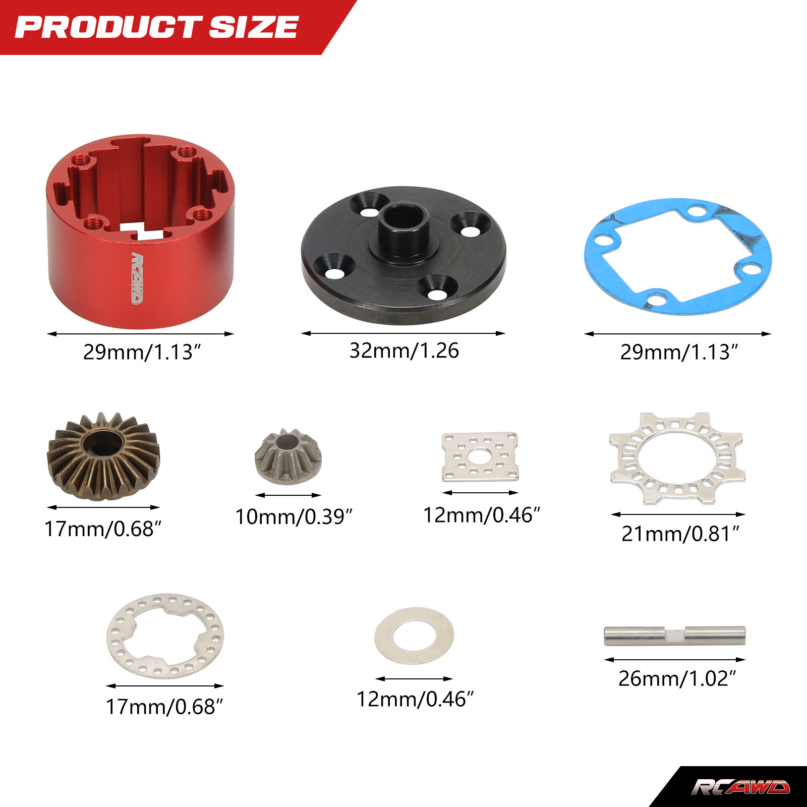 RCAWD Differential Case Cover with Gears for Arrma 1/8 OUTCAST Mojave Talion EXB
