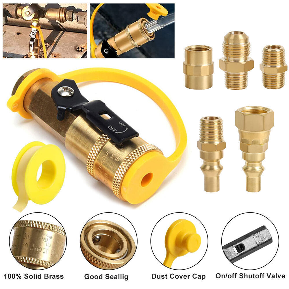 7/14Pcs RV Propane Quick Connect Fittings Adapter Valve Kit 3/8” Flare X 1/4” NP