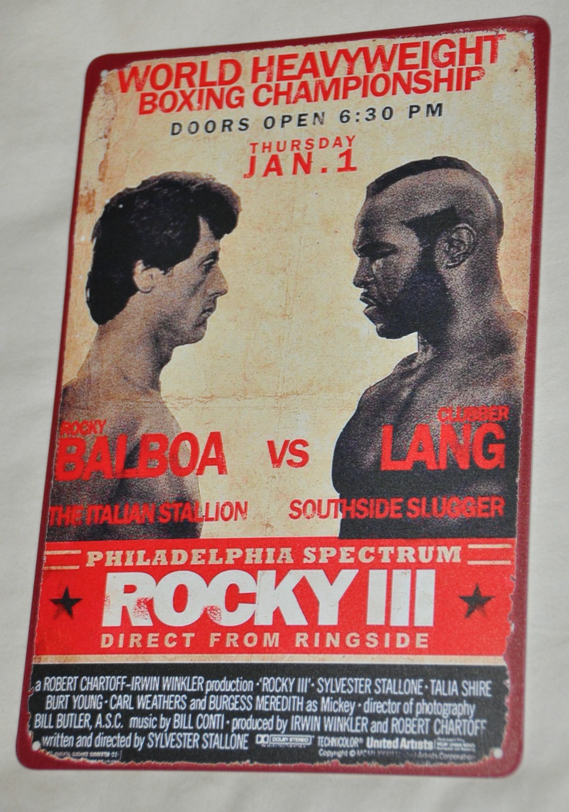 Rocky III Metal Tin Sign Balboa vs Lang Boxing Movie Poster Man Cave 8x12