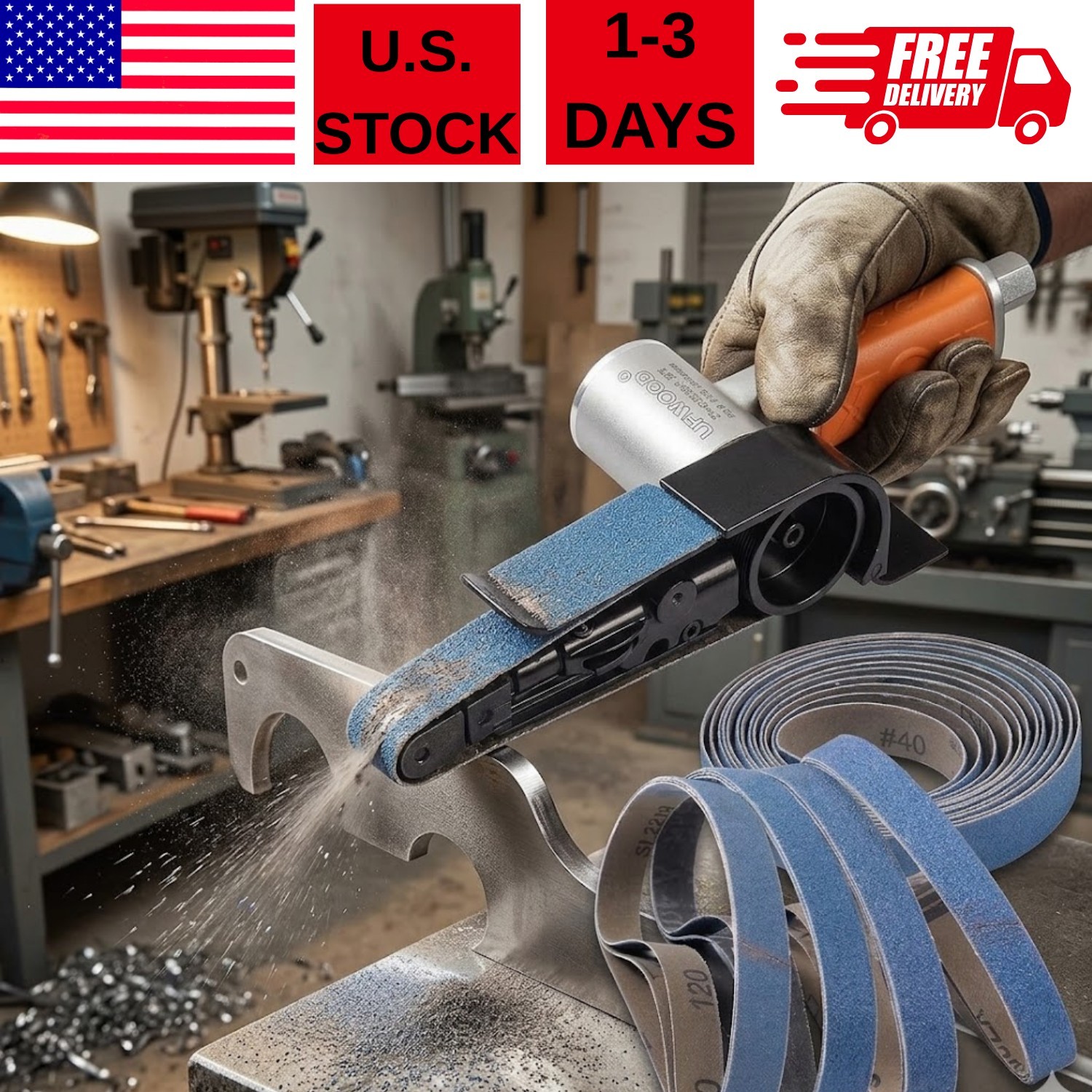 3/4" x 20-1/2" Pneumatic Air Belt Sander Kit with 12 Belts, Mini Air Grinder for