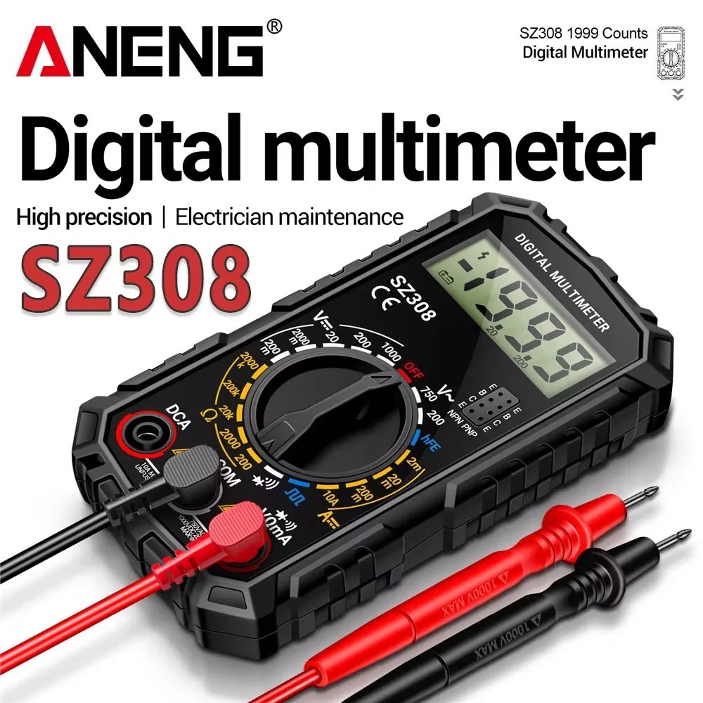 ANENG SZ308 Digital Multimeter 1999 Counts AC/DC Voltage & 10A Current HFE T