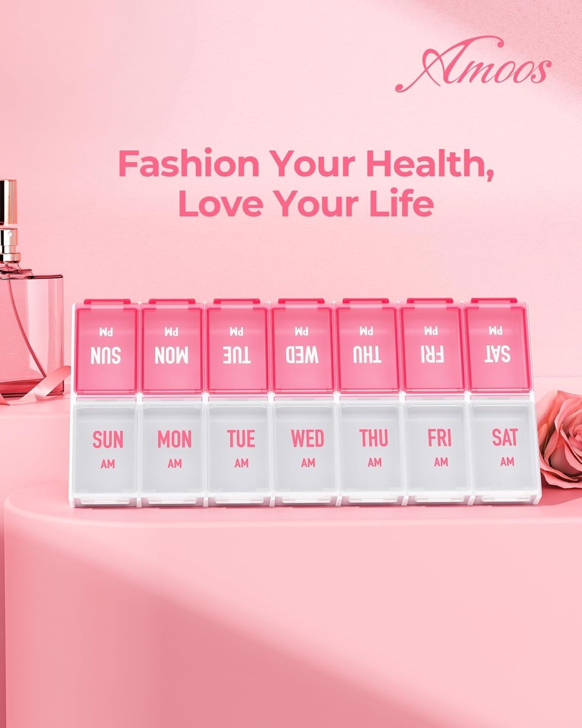 Weekly Pill Organizer 2 Times a Day, Stylish Pill Box 7 Day AM PM with Large Com