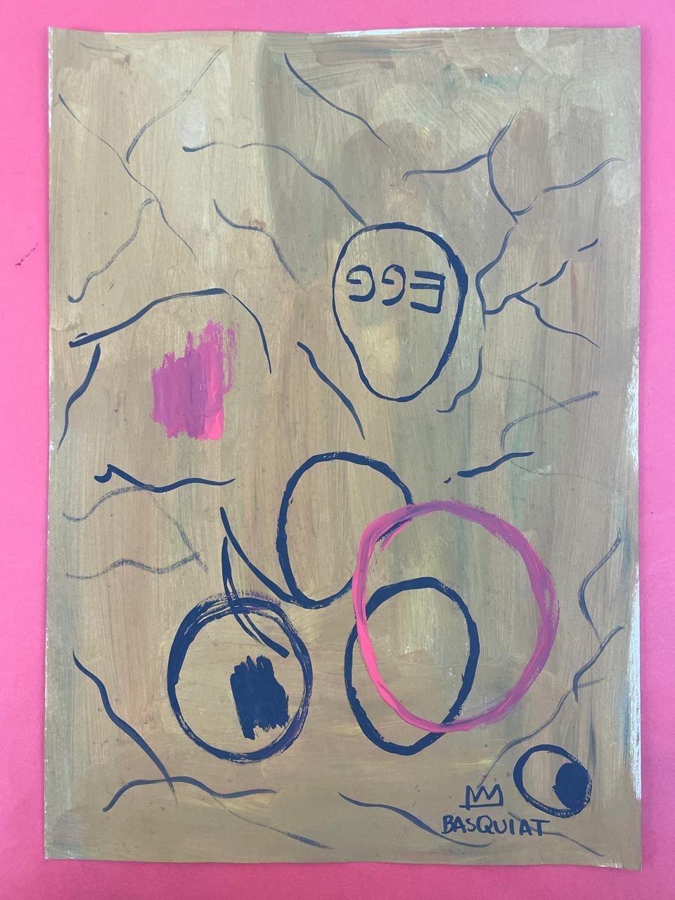 Jean-Michel Basquiat (Handmade) Mixed Media on Paper Painting signed and stamped