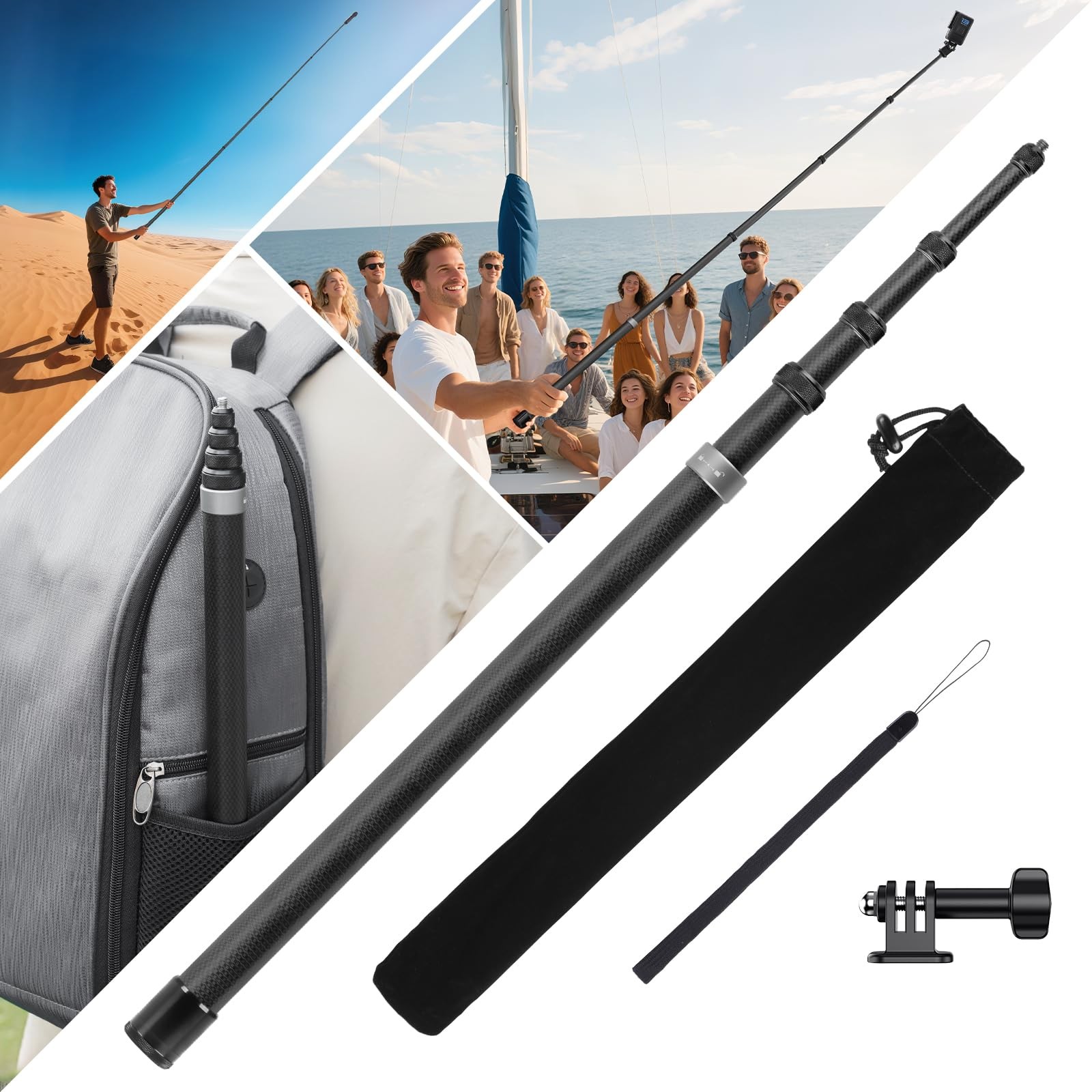 BRDRC 3m Selfie Stick for Insta360 X5 X4 Air, insta 360 selfie stick, Black