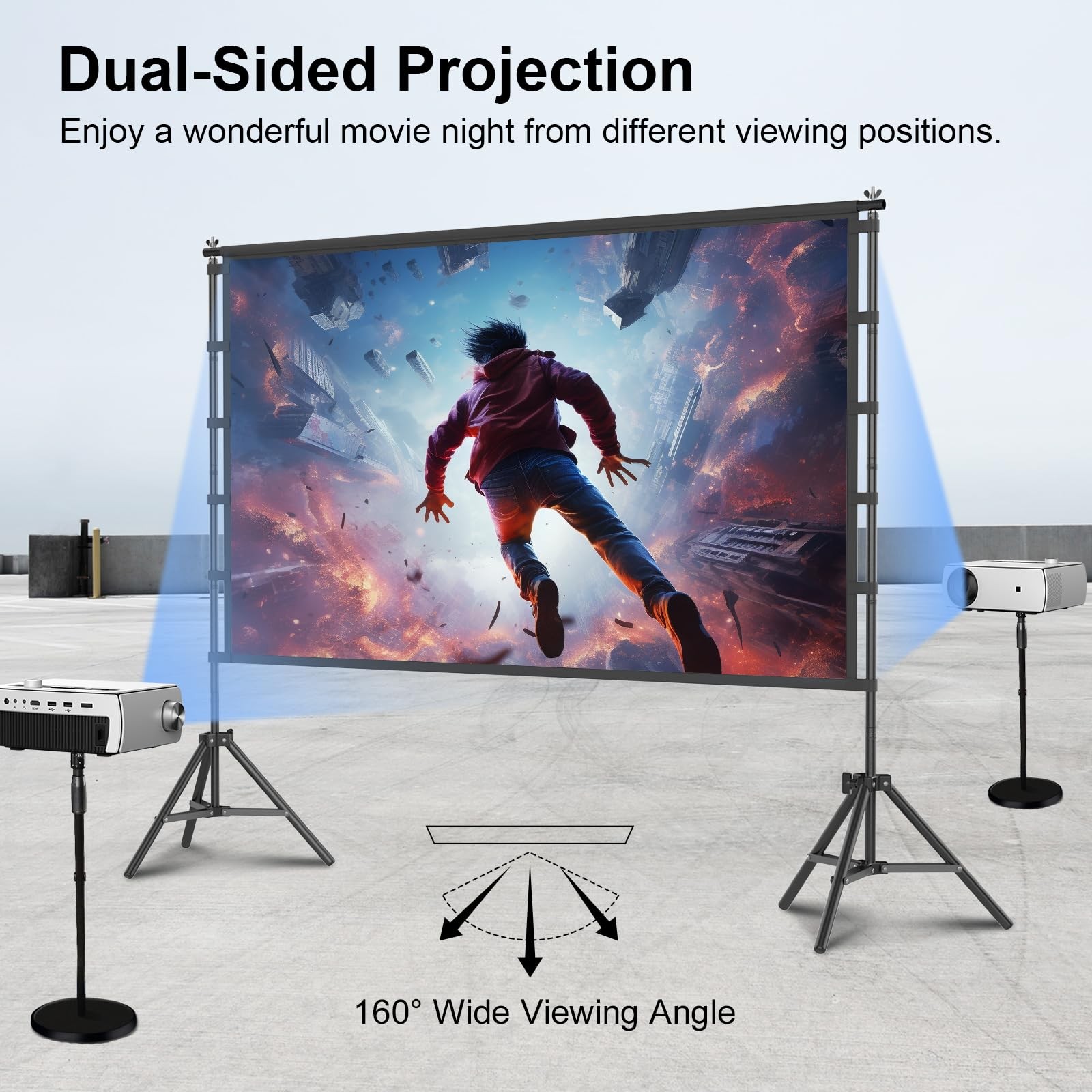 120 Inch Outdoor Projector Screen with Stand, 25mm Threaded Frame