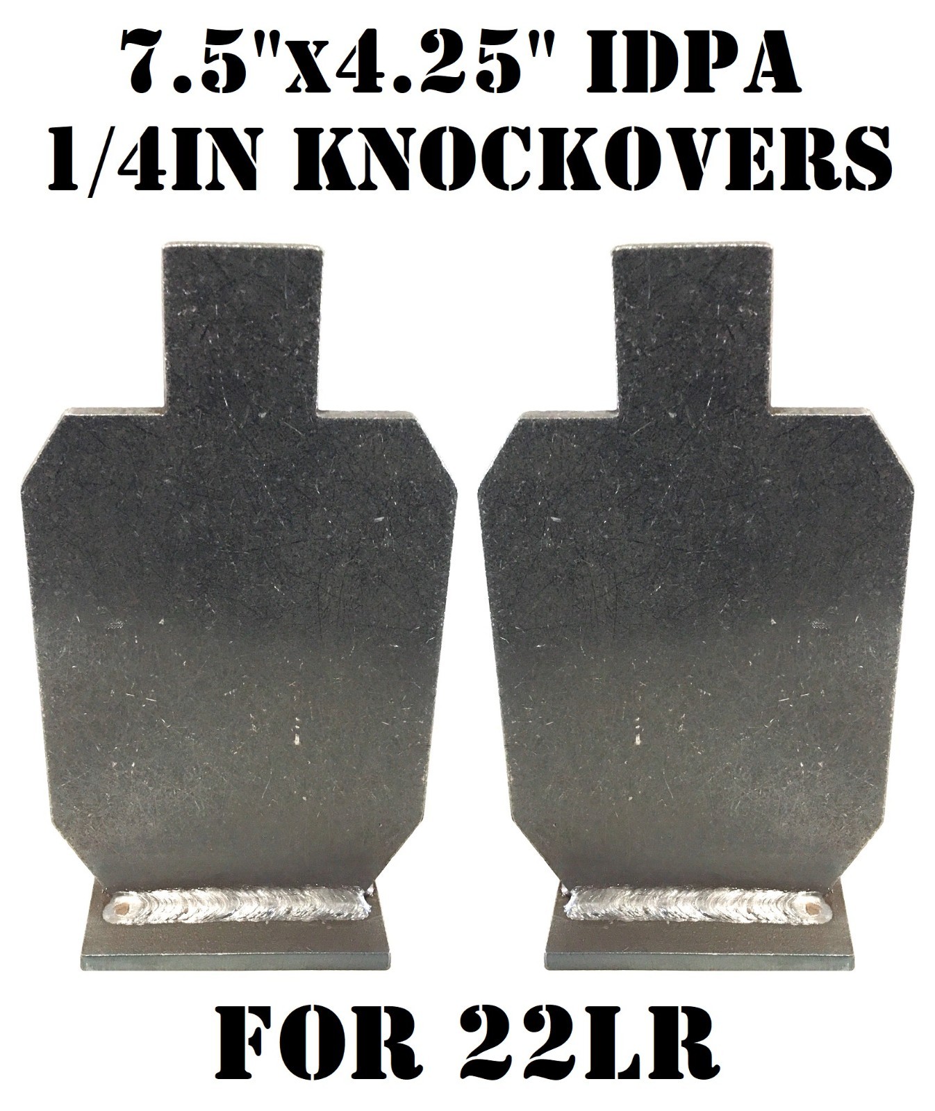 2pc 7.5"x4.25" IDPA Metal Steel Shooting Targets - 1/4in 22LR Rimfire Knockovers