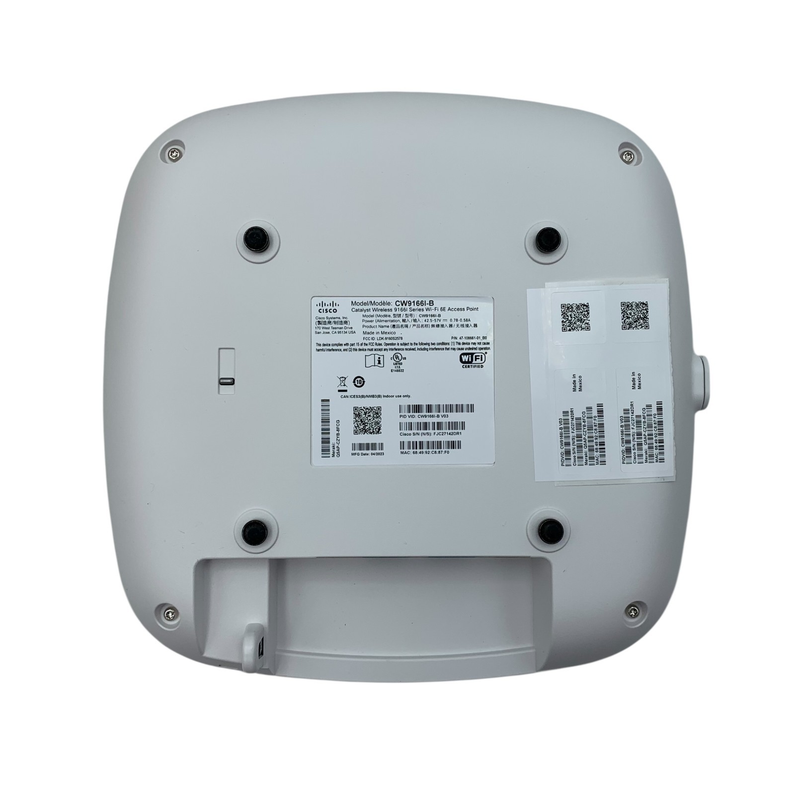 Cisco CW9166I-B Wi-Fi 6E Wireless Access Point NOB Includes Bracket & Hardware
