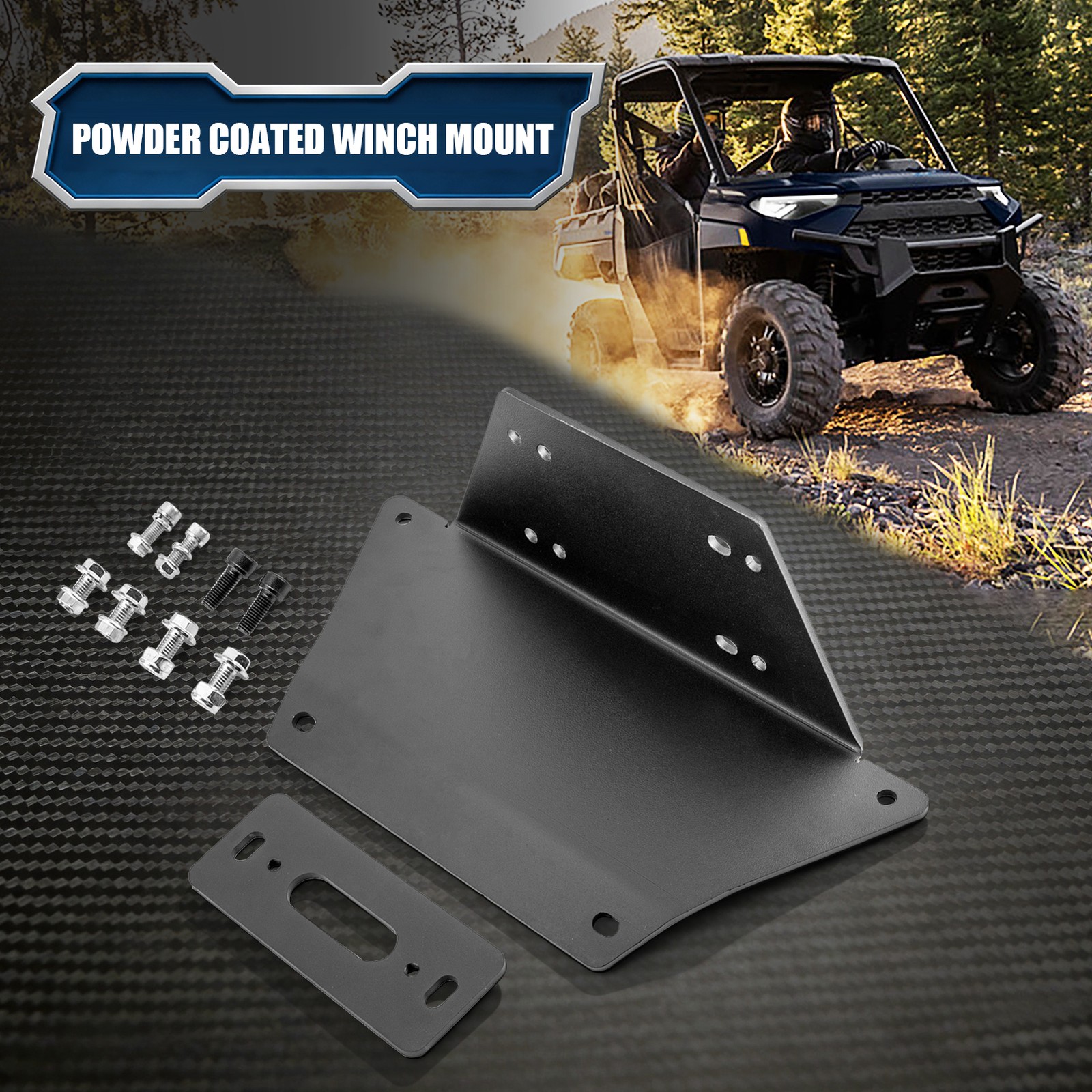 Black Powder Coated Winch Mounting Bracket Kit For Polaris Ranger 1000 2020-2026