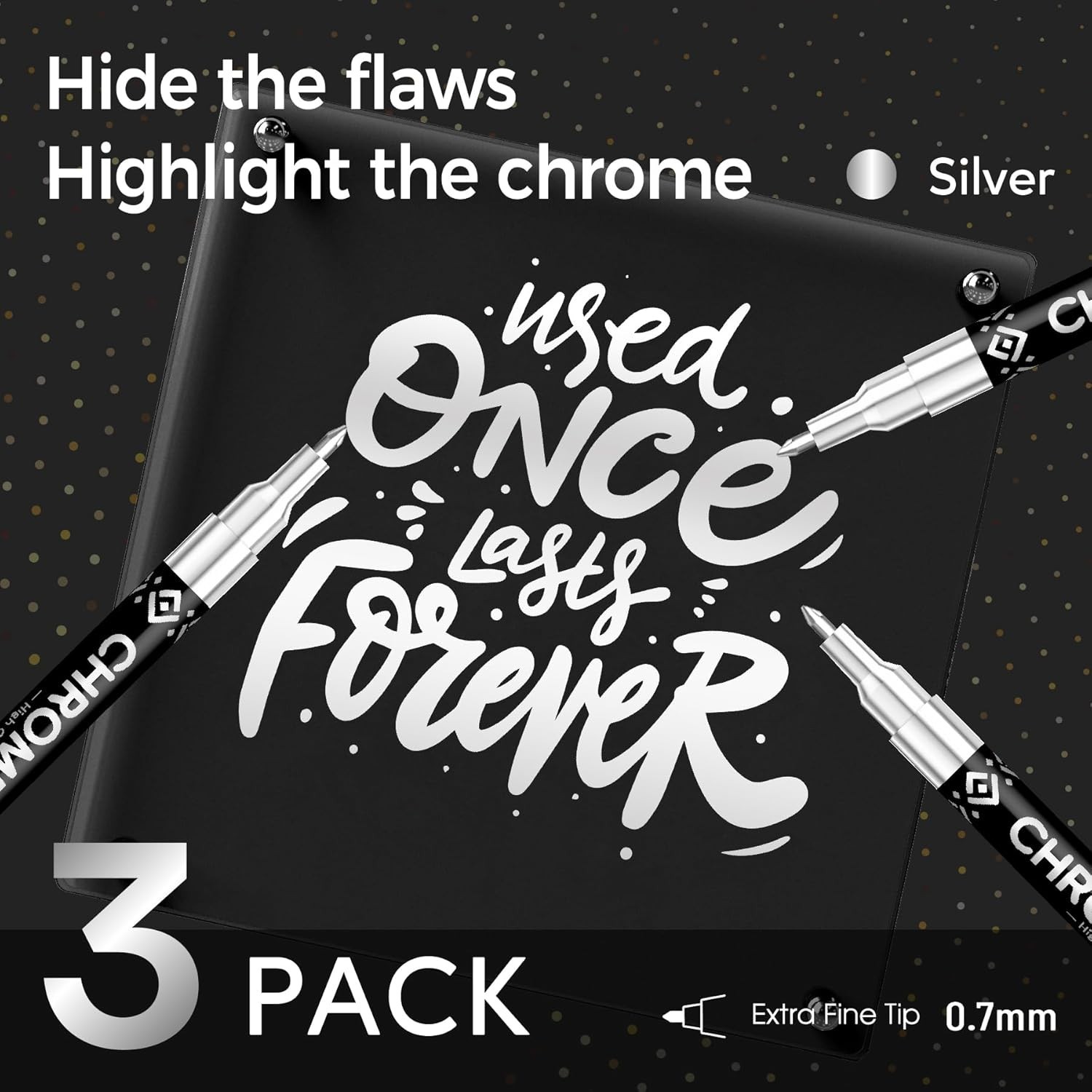 3Pcs Chrome Paint Markers Silver Permanent Mirror Liquid Chrome Pens for Plas