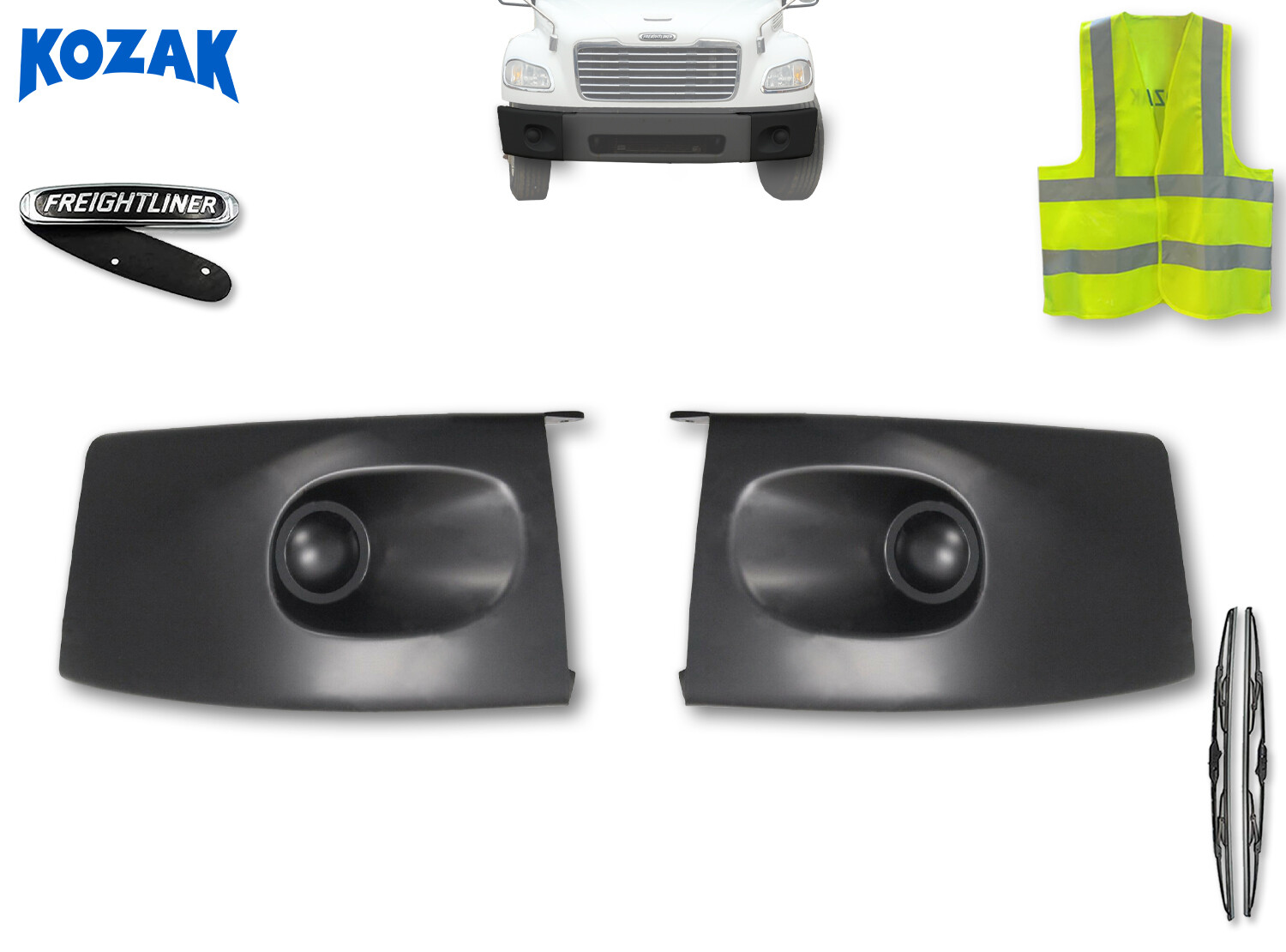 Black Plastic Corner Bumper Left and Right Sides Freightliner M2 PLUS Set Truck