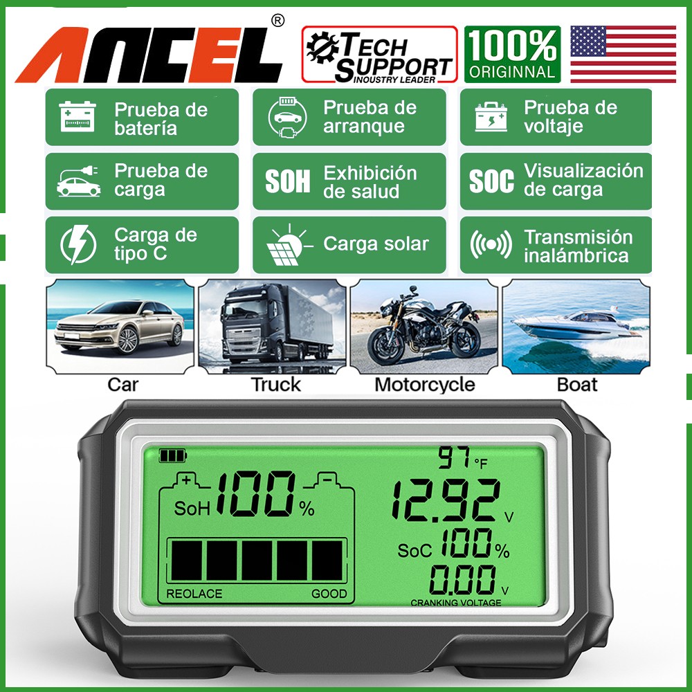 ANCEL BM200 PRO LED Battery Tester Battery Health SOH SOC Tester Analyzer 12V