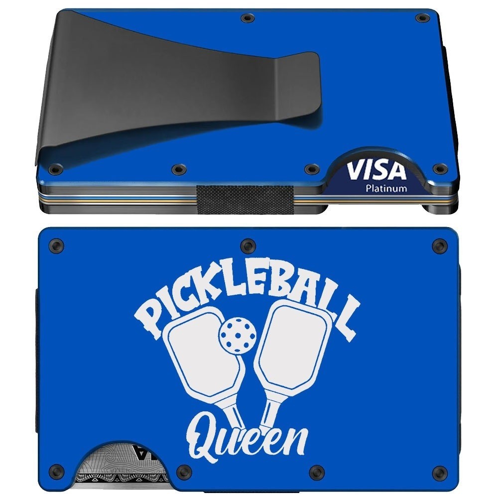 Womens Mens Pickleball Queen Blue RFID Blocking Wallet Pickle Ball Gift D7