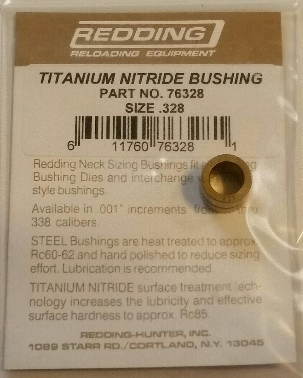 76328 REDDING TITANIUM NITRIDE .328 NECK SIZE BUSHING - BRAND NEW - FREE SHIP
