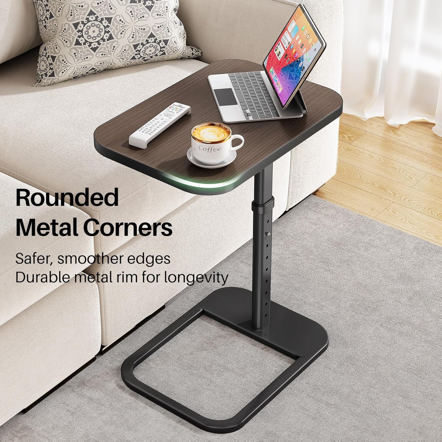 TV Tray Table Adjustable Height & Rounded Metal Corners Snack Table Couch Sofa