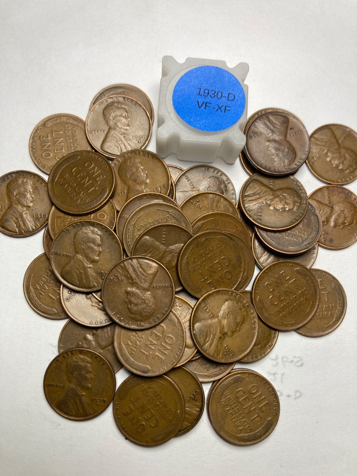 1930-D LINCOLN WHEAT CENT PENNY ROLL, HIGH GRADE, 50 COINS, ALL COINS VF-XF