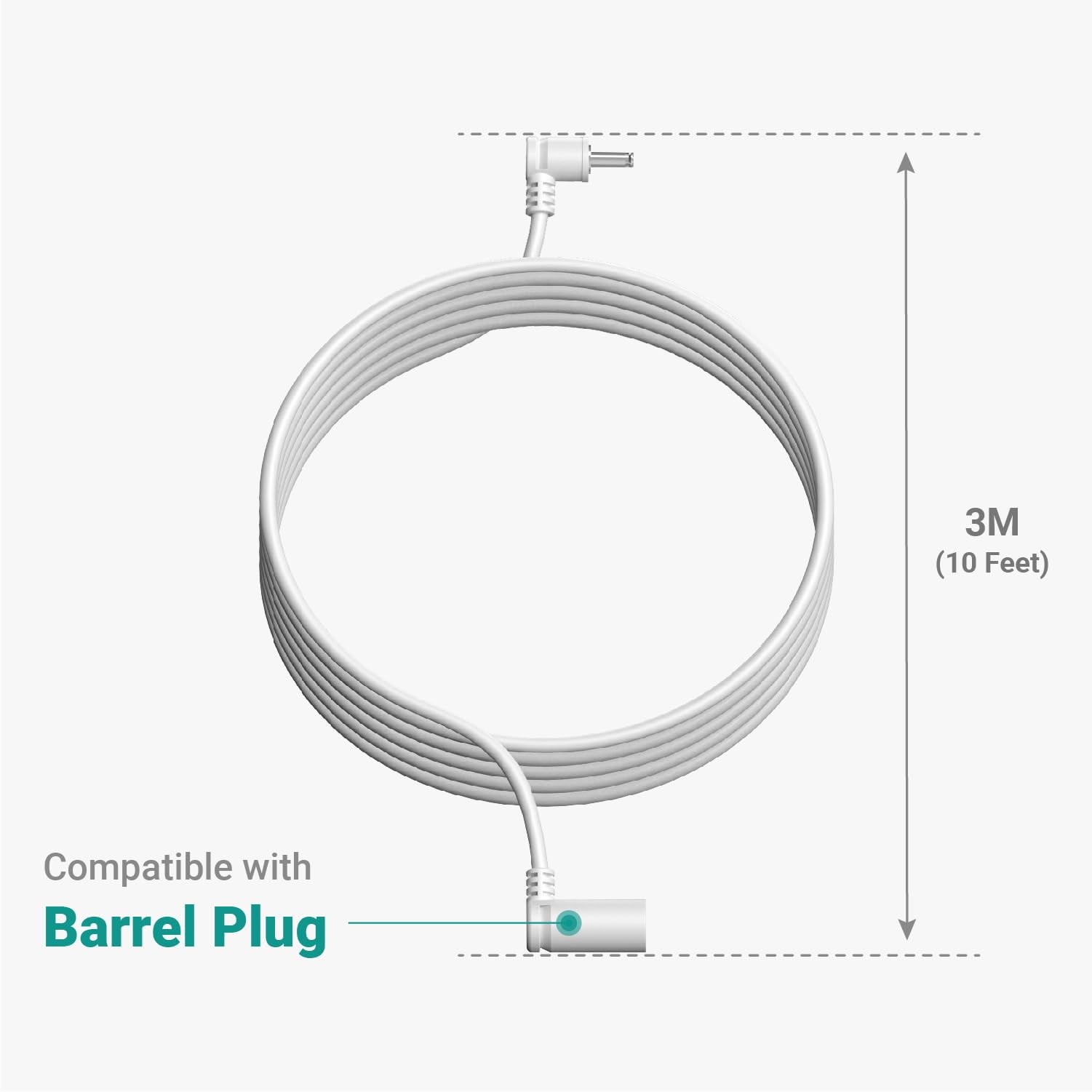 10 ft. Barrel Plug Extension Cable - Compatible with Ring 10 (3 m), White