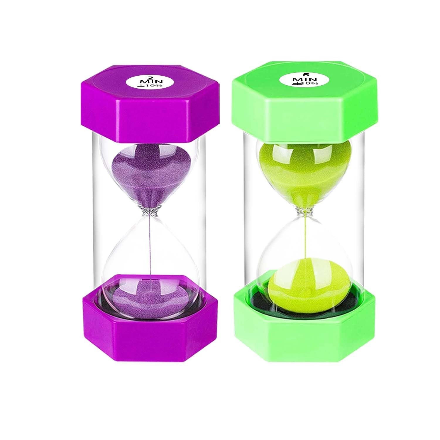 SuLiao Purple 2 Minute Sand Timer for Kids, Unbreakable Plastic Hourglass Gre...