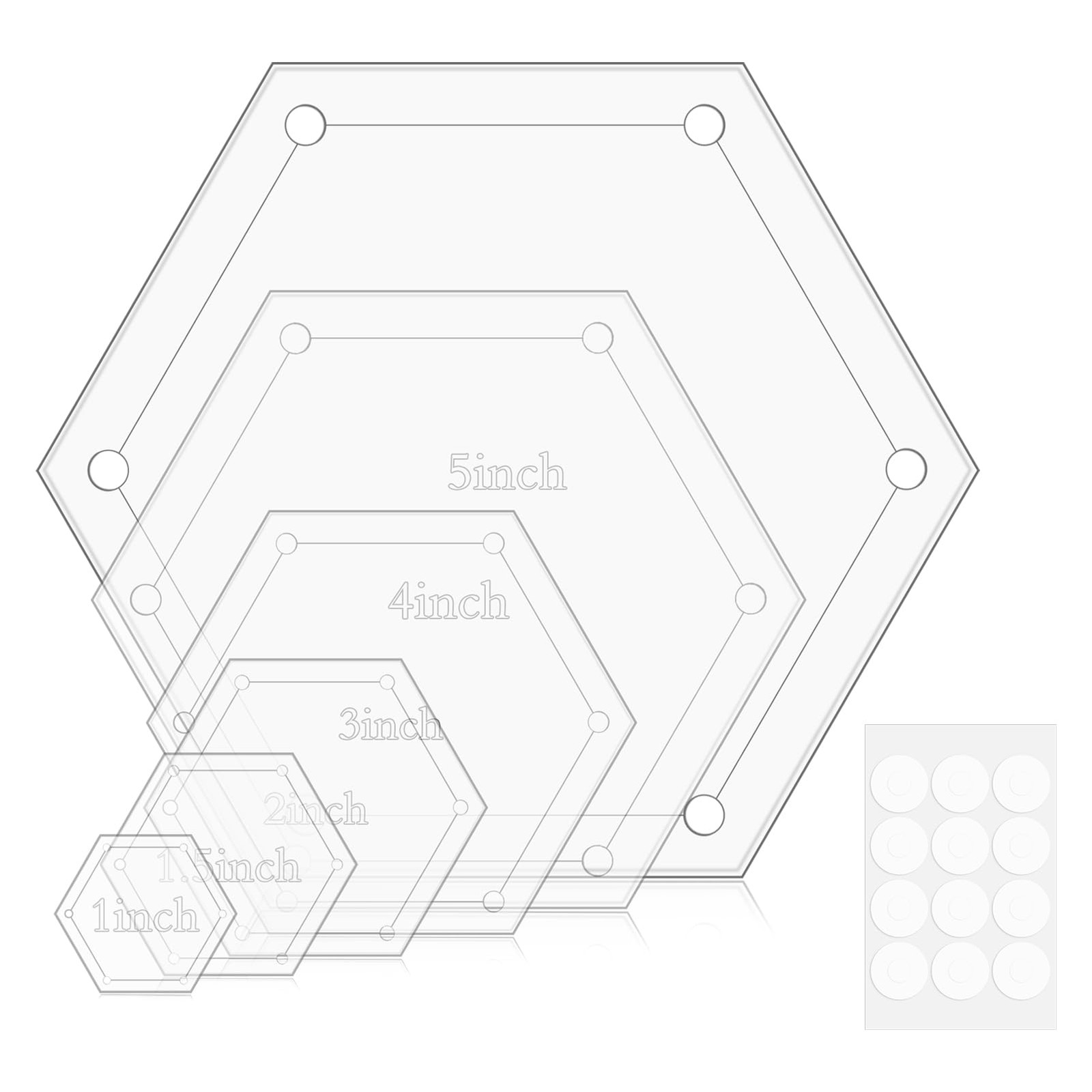 Hexagon Quilting Template Set 6 Sizes 1-5" Clear Acrylic Patchwork Ruler