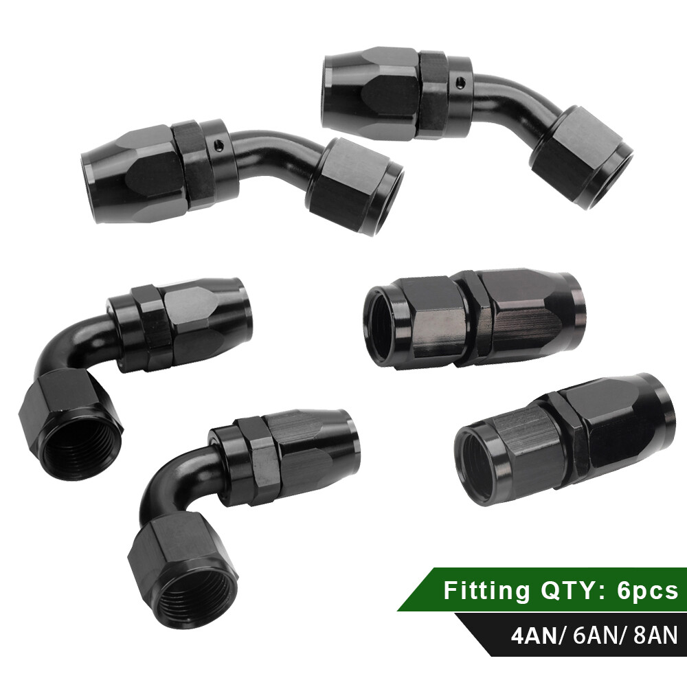 6pc AN6 AN8 AN10 Straight 45 Degree 90 Degree Swivel Hose End Fitting Adaptor US