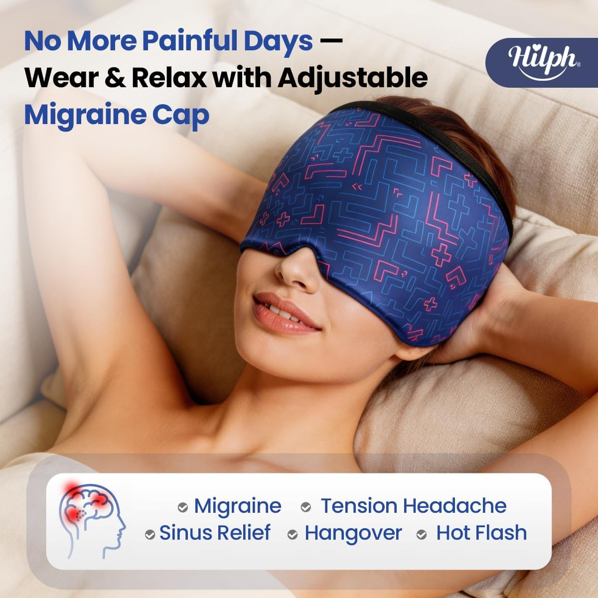 Migraine Relief Cap - Adjustable Ice Pack Headache Hat with Thickened Gel Cold C