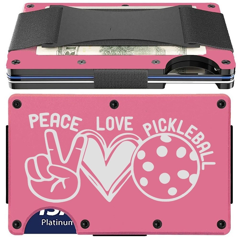 Womens Peace Love Pickleball Pink RFID Blocking Wallet Pickle Ball Gift D7