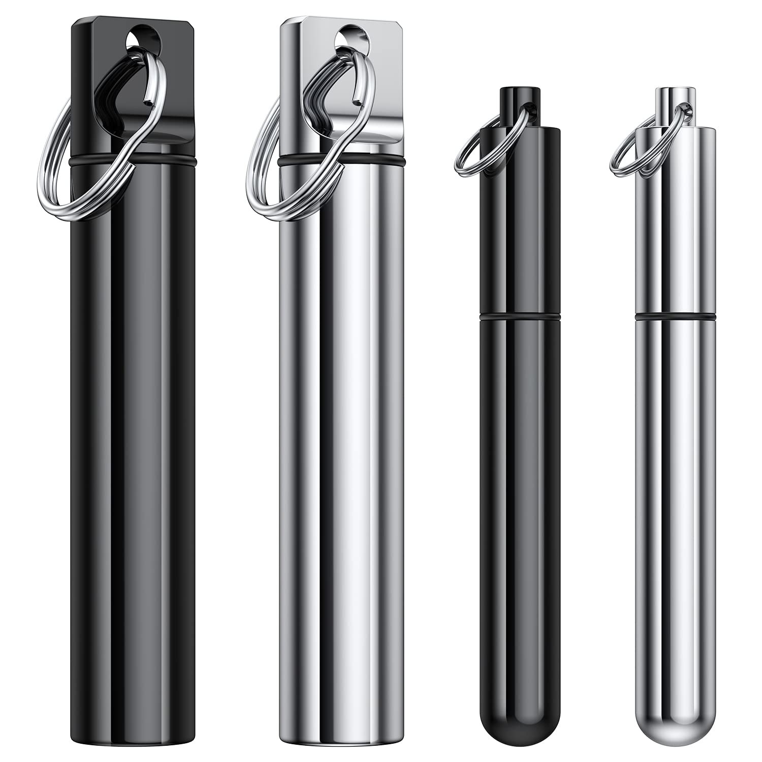 TecQach 4 Pieces Metal Portable Toothpick Holder, aluminum black, silver