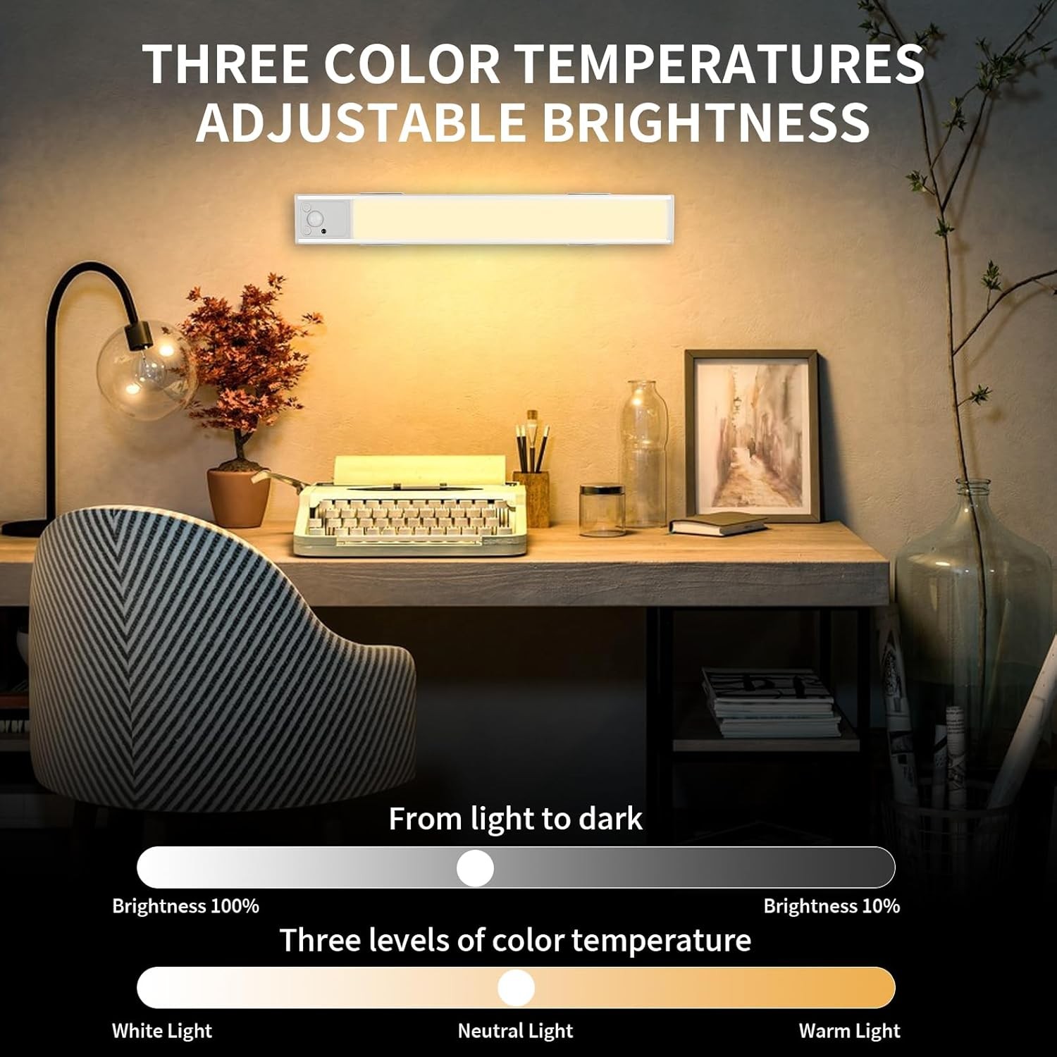 10 Pack 1FT Under Cabinet Light Night Wall Lights 3 Color Motion Sensor Dimmable
