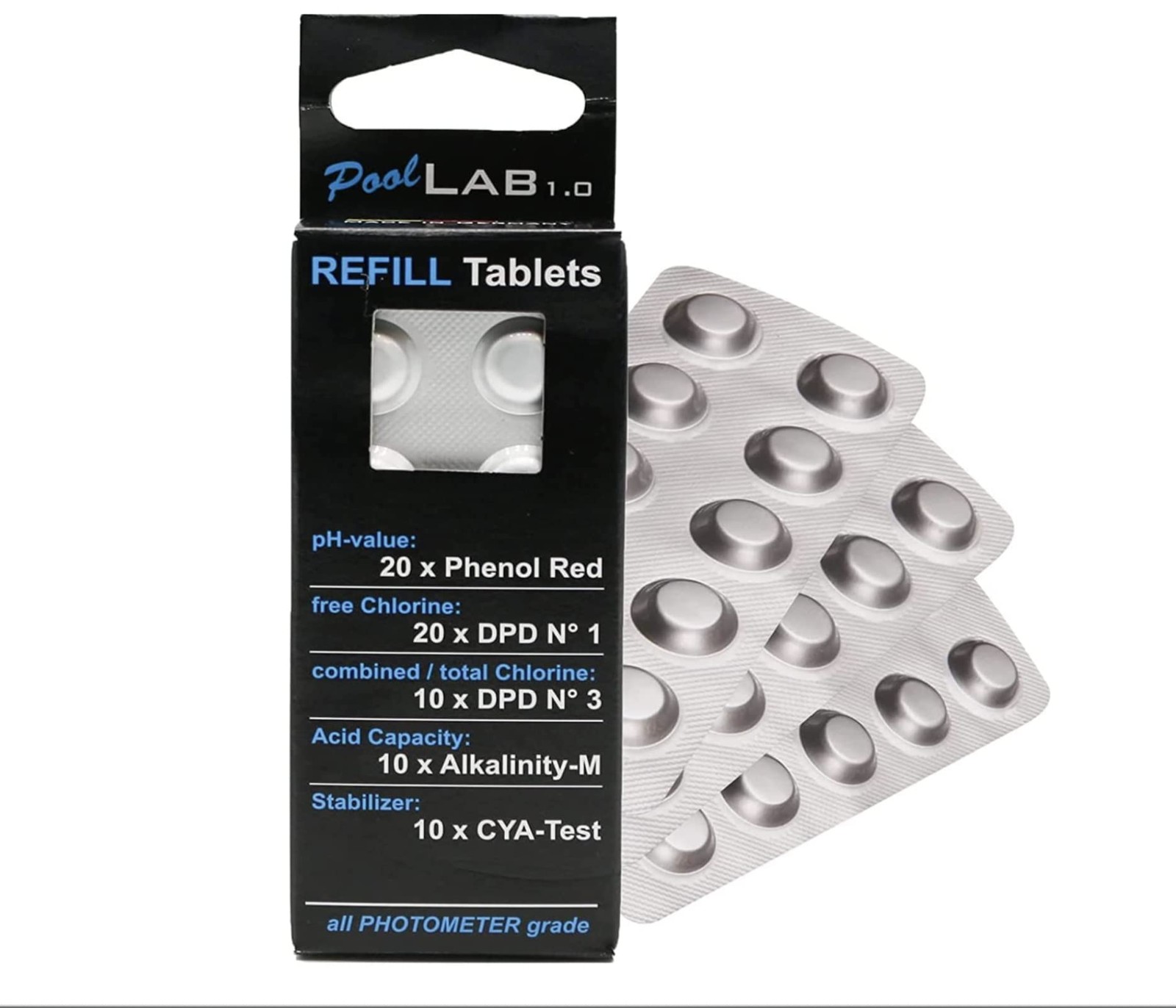 Package for Pool Lab 1.0, Water Tester, PoolWaterLAB (70 Test )