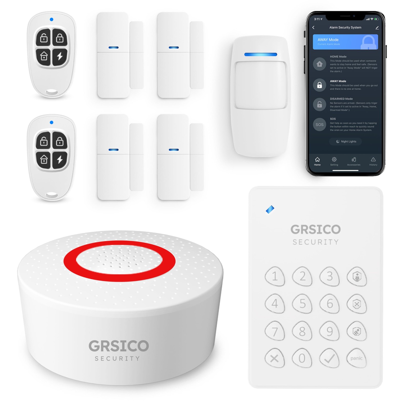 GRSICO Wireless Alarm System 9 Piece Kit, WiFi for Home A-9Pack