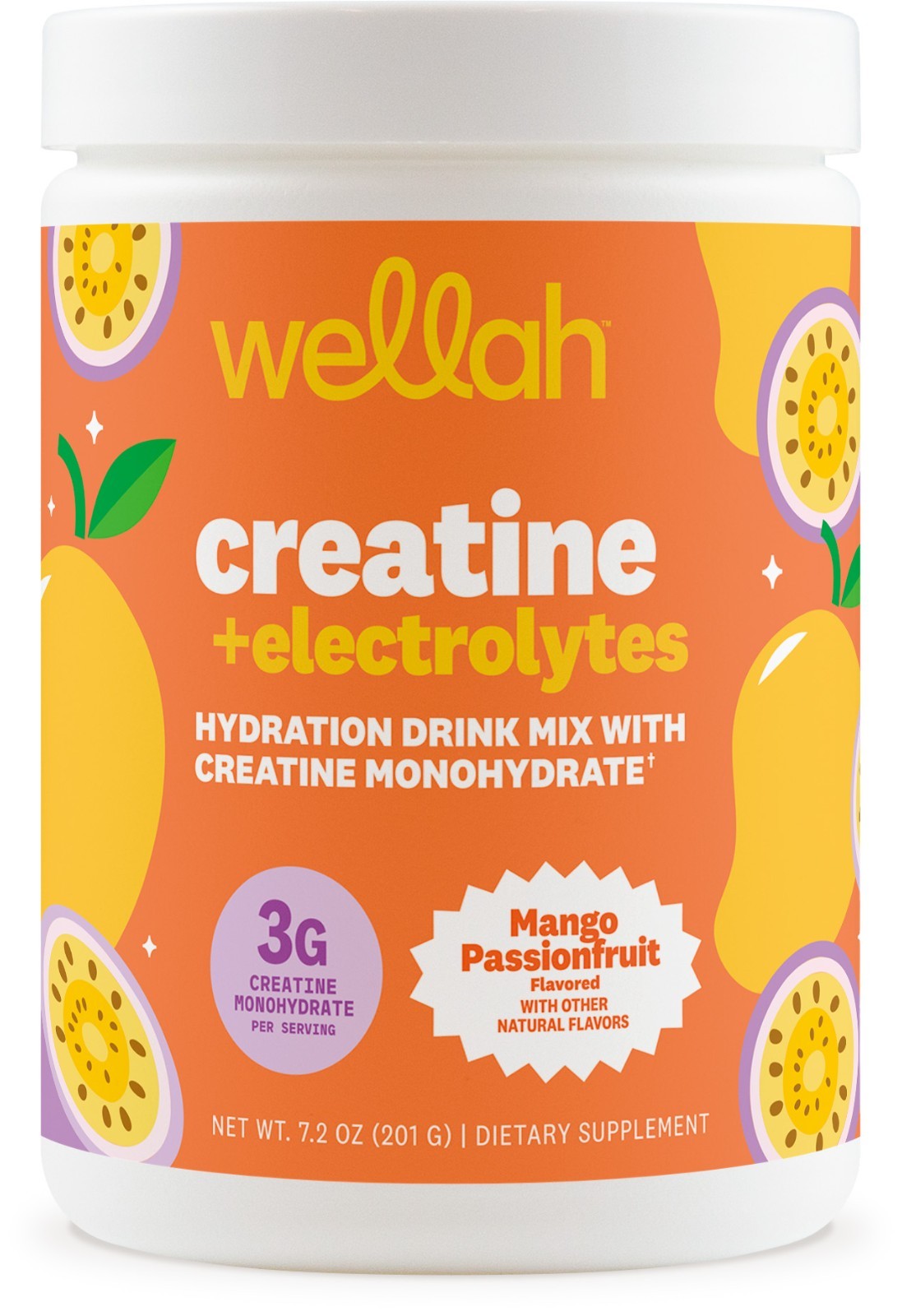 Wellah Creatine + Electrolytes Powder (Mango Passionfruit) 30 Servings