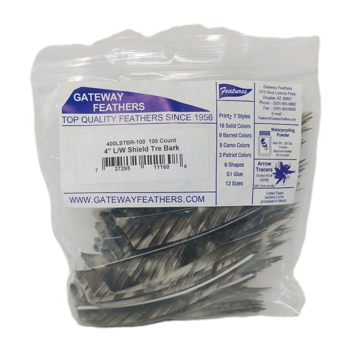100 Pack Gateway Feathers 4" Left Wing: Shield Camo Tre Bark 400LSTBR-100