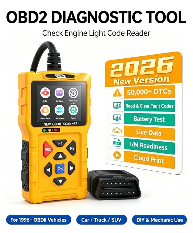 OBD2 Scanner Check Engine Light Code Reader Battery Tester for 1996+ Vehicles