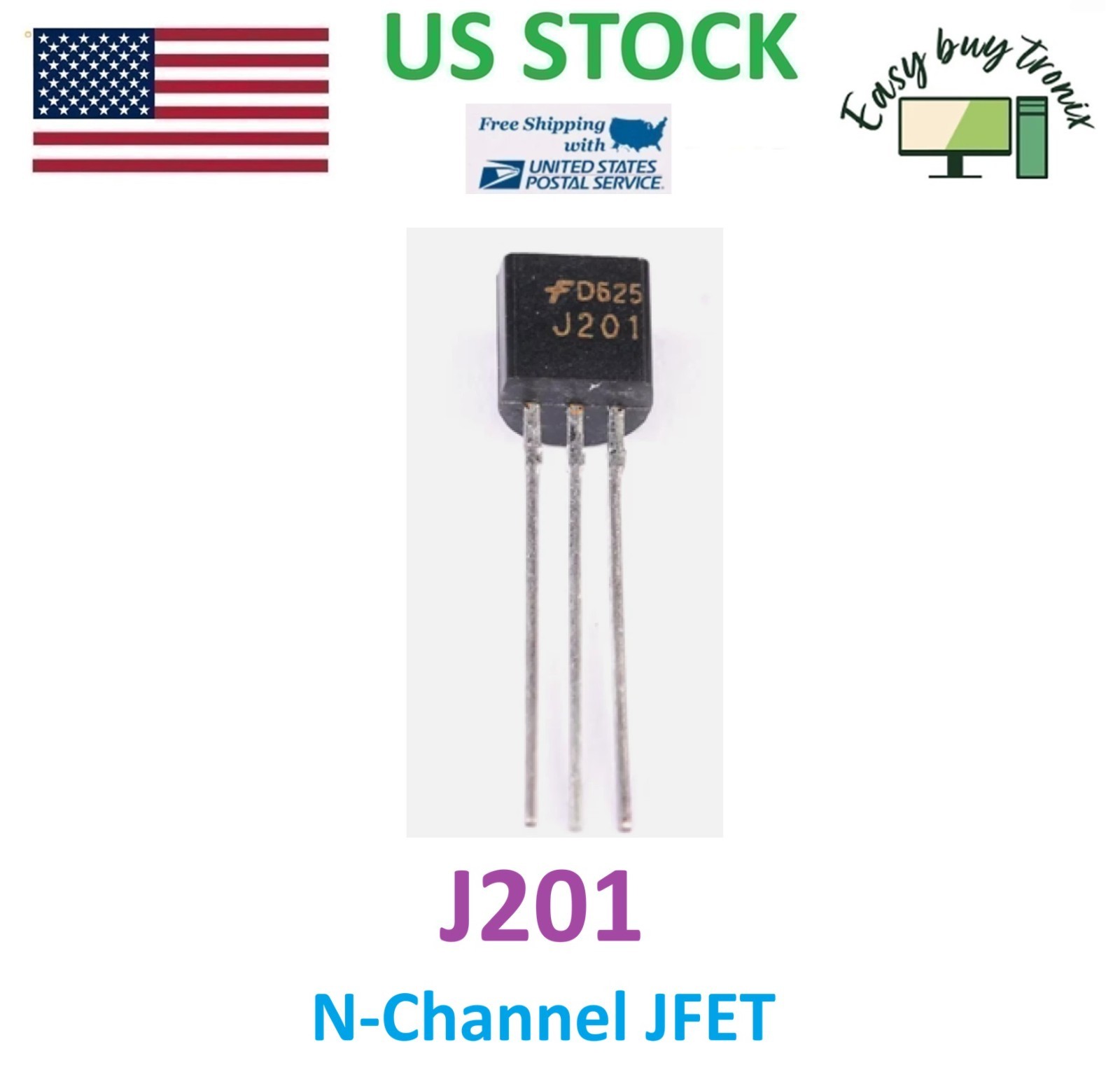10PCS Genuine FairChild J201 JFET N-Channel 50 mA 40V TO-92 Transistor, USA Stoc