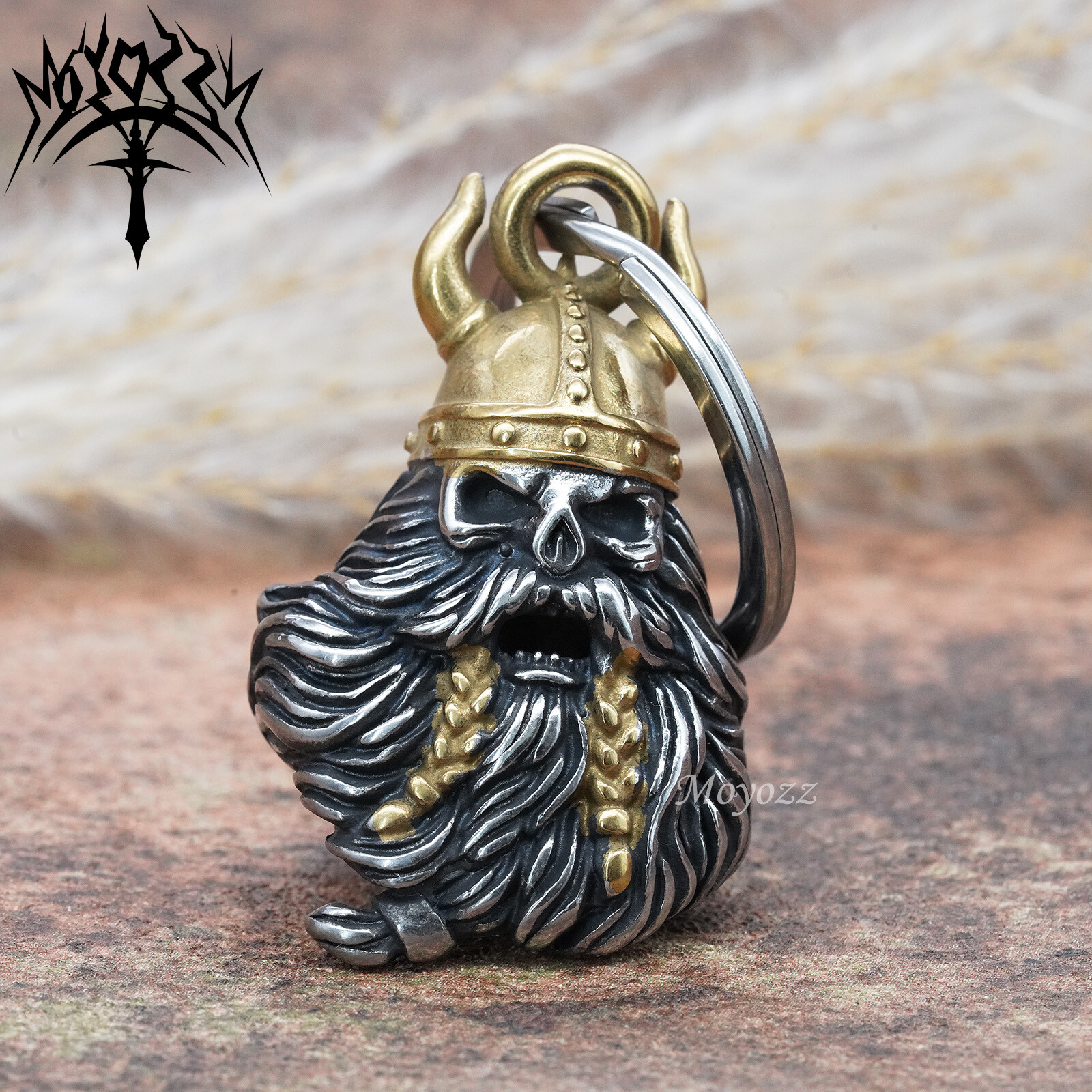 Viking Warrior Skull Motorcycle Bell Good Luck Biker Bells & FREE Bell Hanger