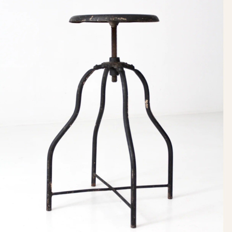 Antique Industrial Black Metal Adjustable Bar Stool with Round Seat with wheels