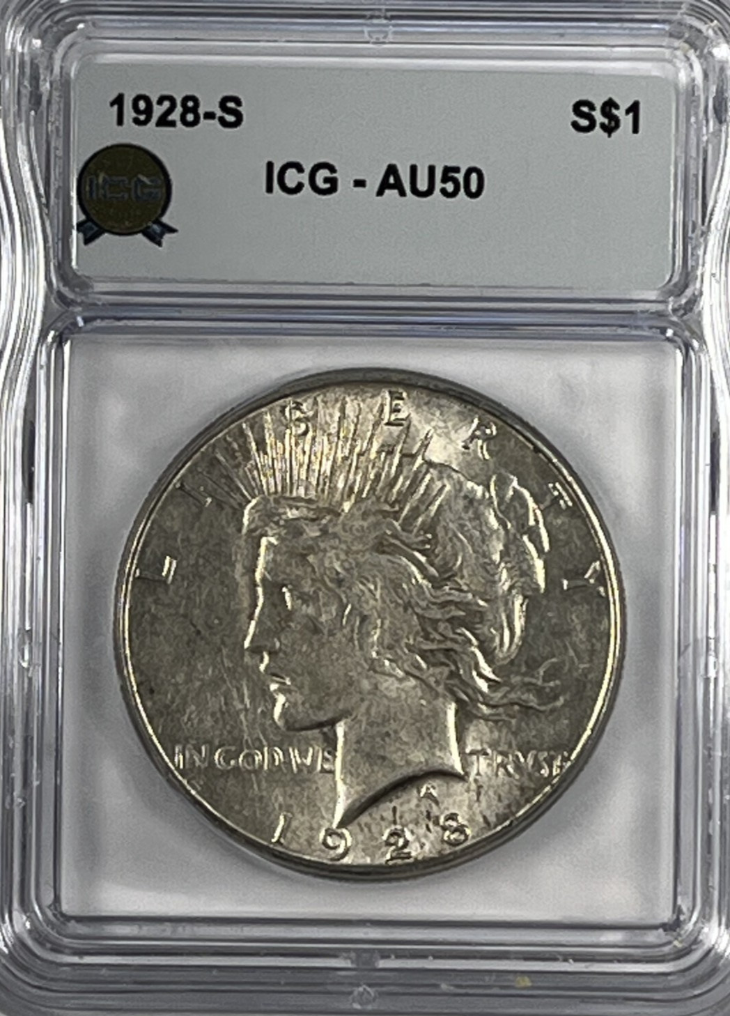 1928-S Peace Dollar :  ICG AU50