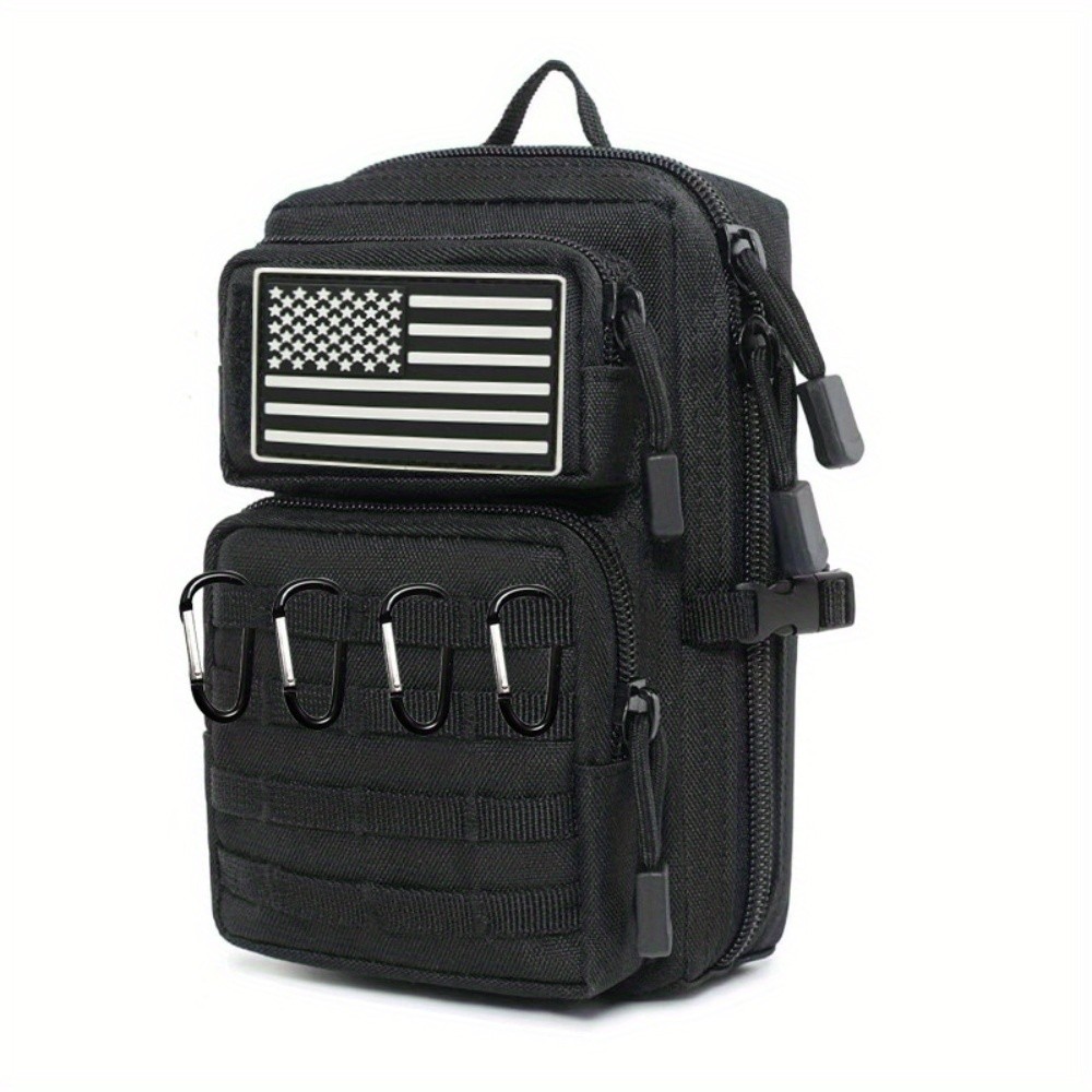 Compact Molle Utility Pouch with 4 Buttons Silicone Flag for Camping