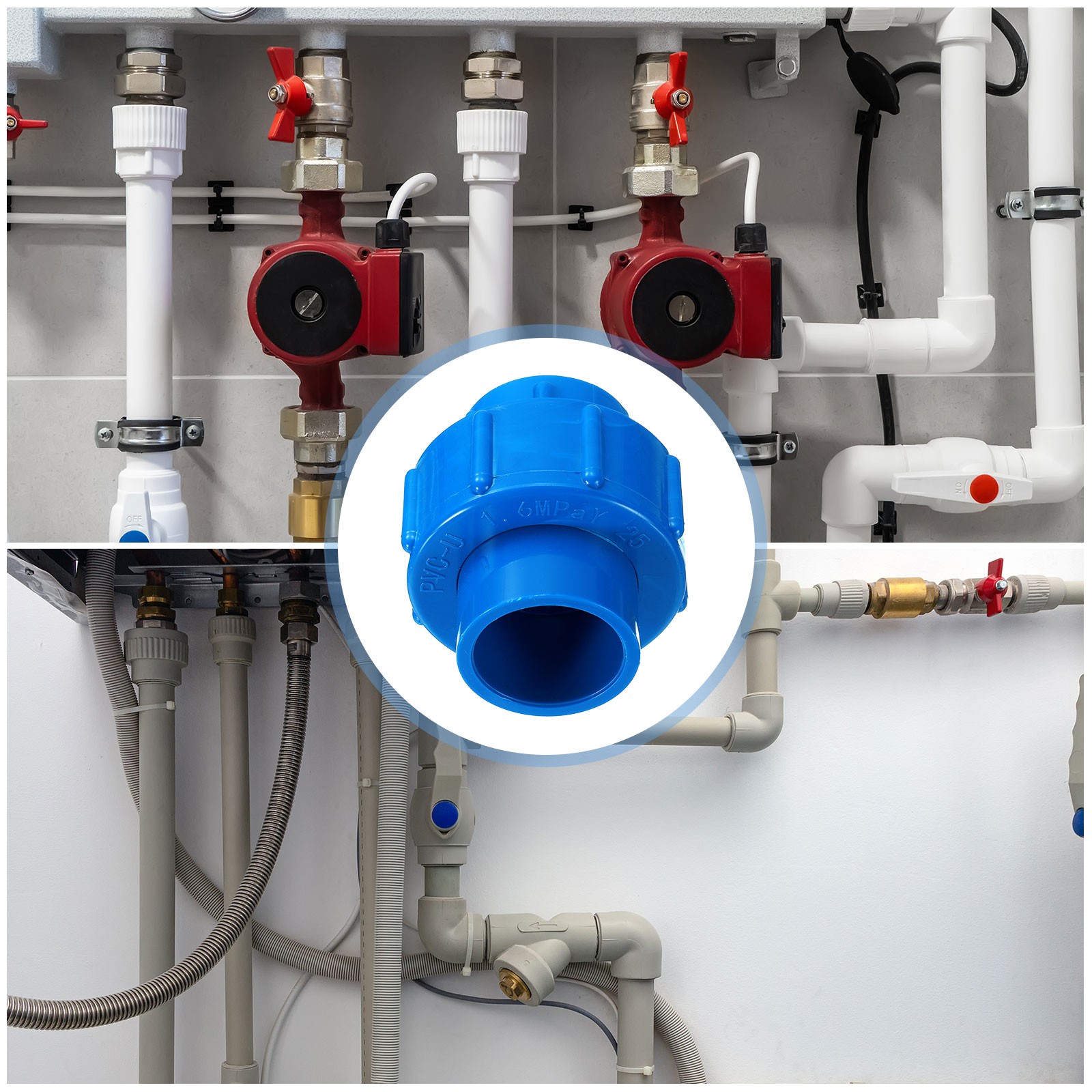 2 Pcs 3/4" Union PVC Coupling Pipe Fitting Adapter, Blue