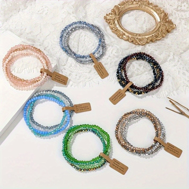 Colored Glass Beaded Bracelet Women's Retro Fashion Stacked Bracelet Jewelry